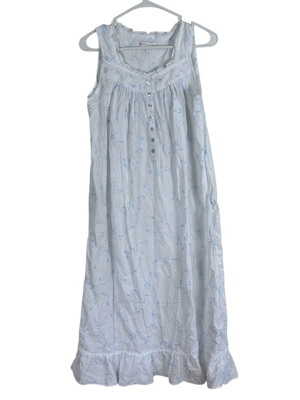Eileen West Nightgown Women’s Size Small White & Blue Embroidered 100% Cotton